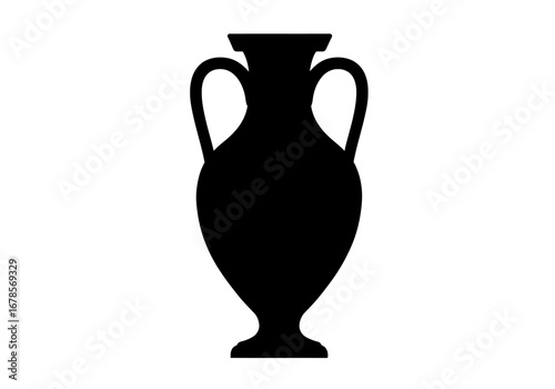 Black silhouette of an amphora vase classic form with handles against a white background