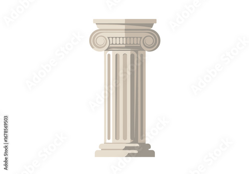 Ionic column shows fluted shaft volutes  molded base in stone or plaster