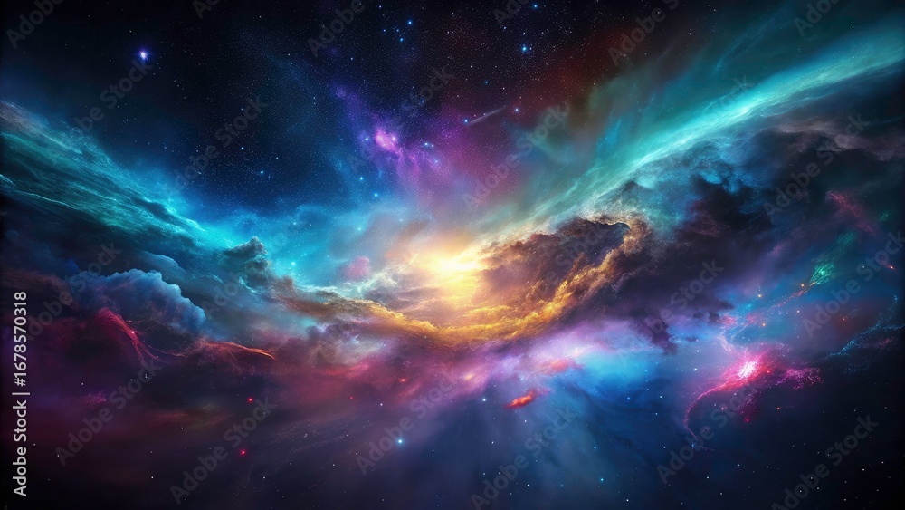 Fototapeta premium Cosmic Nebula Gradient: Deep Space Blues to Purple Nebula - High Depth of Field Abstract Art