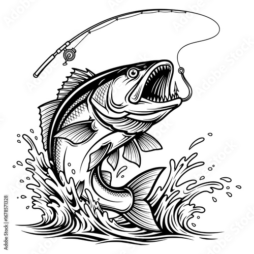 Bass Fish Jumping for Fishing Lure, Fishing SVG, Bass SVG, Angling SVG, Fish SVG