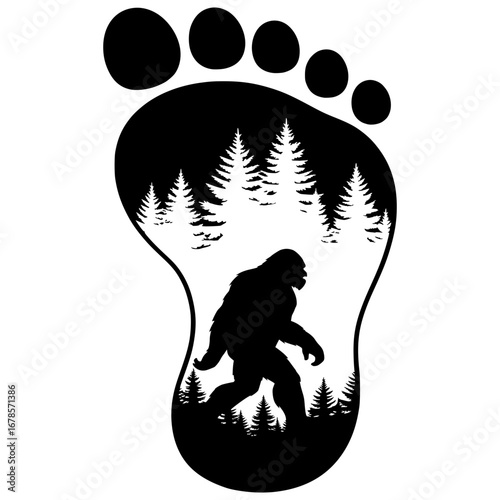 Bigfoot Sasquatch Footprint with Forest Landscape, Bigfoot SVG, Sasquatch SVG, Forest SVG, Outdoor SVG