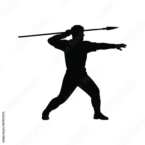 Silhouette of a hunter throwing a spear