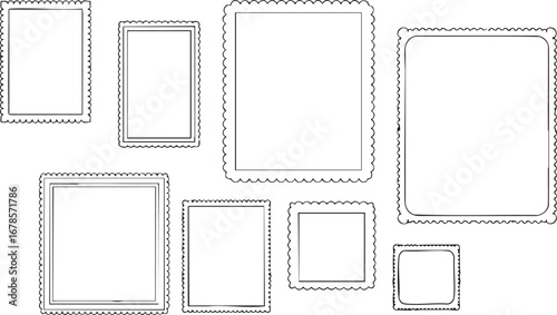 Nine decorative frames with scalloped edges, perfect for vintage or elegant photo displays
