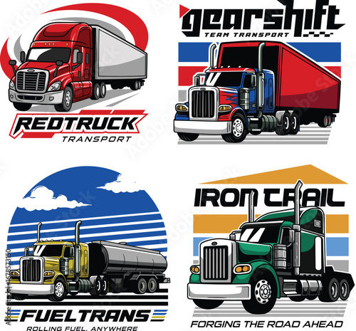 Set illustration of truck in detailed vector style