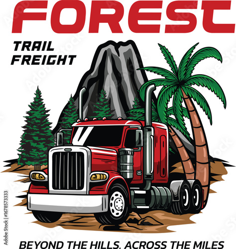 Detailed illustration of truck transportation with nature background