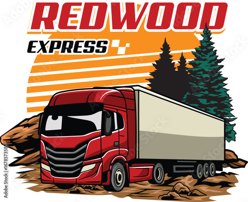 Detailed illustration of truck transportation with nature background