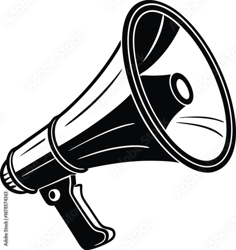 Black megaphone with sound waves communication announcement silhouette
