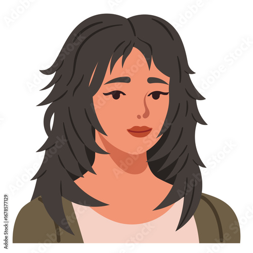 Woman with wolf cut hairstyle portrait. Female avatar vector illustration.  
