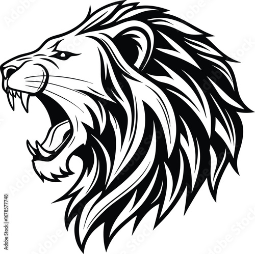 Flat vector icon of a roaring lion head silhouette