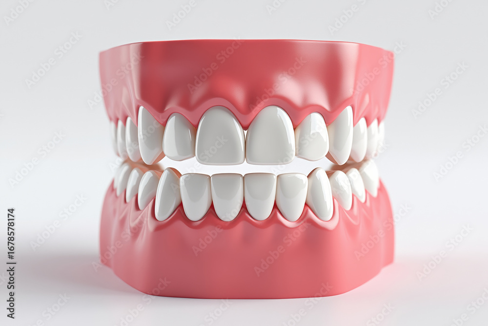 Obraz premium Dental Model of Complete Set of Teeth Upper and Lower Jaw Anatomy for Educational Purposes and Dental Practice Demonstrations