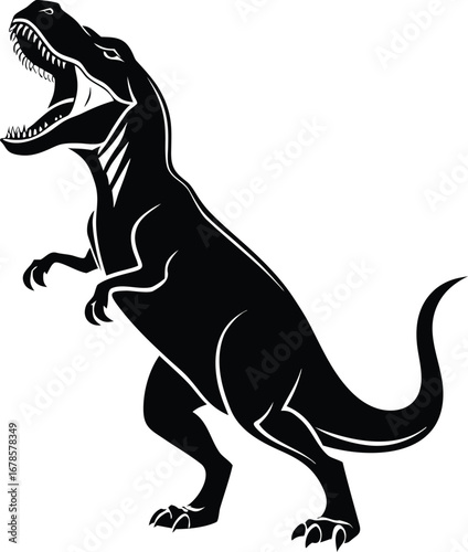Roaring tyrannosaurus rex dinosaur silhouette flat vector icon