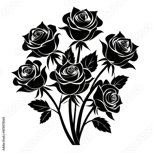 Mystic Roses Bundle Black Silhouette Vector Illustration on White Background
