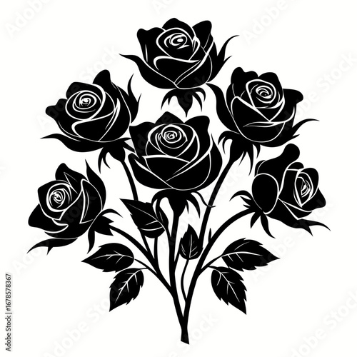 Mystic Roses Bundle Black Silhouette Vector Illustration on White Background