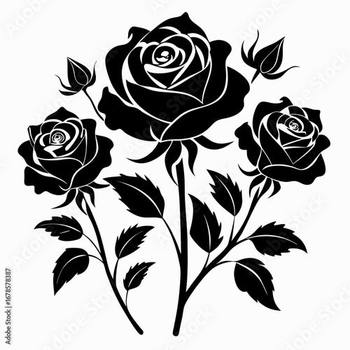 Mystic Roses Bundle Black Silhouette Vector Illustration on White Background