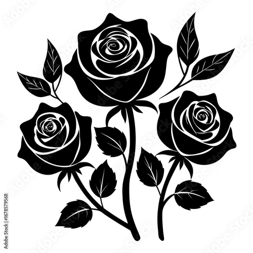 Floral Mystic Roses Bundle Silhouette Vector Design Isolated on White