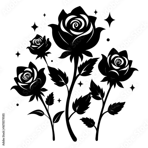 Floral Mystic Roses Bundle Silhouette Vector Design Isolated on White