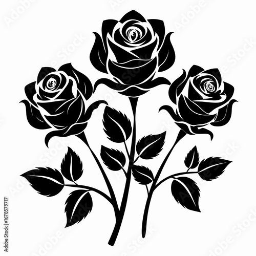 Floral Mystic Roses Bundle Silhouette Vector Design Isolated on White
