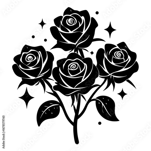 Floral Mystic Roses Bundle Silhouette Vector Design Isolated on White