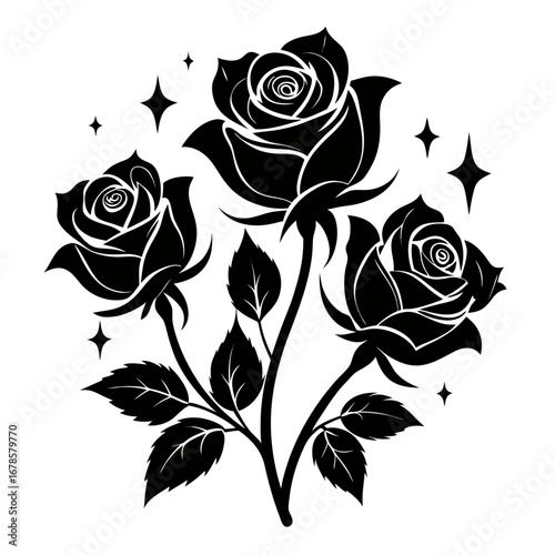 Floral Mystic Roses Bundle Silhouette Vector Design Isolated on White