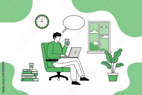 Remote Work Home Office Laptop Vector Illustration