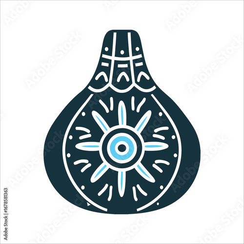 Sangoma Divination Gourd Icon Vector Illustration Sangoma Divination Geometric calabash gourd with bone like patterns inside radiating lines for spiritual