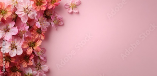 Wallpaper Mural Delicate pink and peach blossoms arranged in a corner on a soft pink background Torontodigital.ca