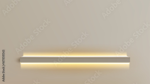 shelf podium display for product presentation in modern showroom with soft lighting and minimalist design interior for mockup and template