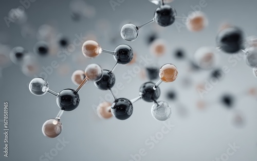 Stylized three dimensional panthenol molecule model with floating atoms and soft gradients showing clean molecular geometry for beauty skincare formulation and medical science content