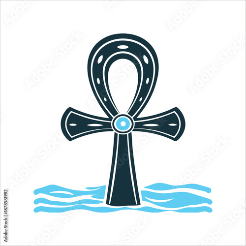 Ankh Symbol Rising From Water Waves Ankh Waves ankh Egyptian cross with flowing water lines at its base merging life and fluidity