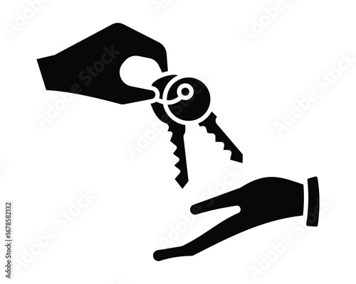give key in hand icon. Hand holding a key icon, Key in hand, After leaving the house, he hands me the keys to his bike. Vector illustration.