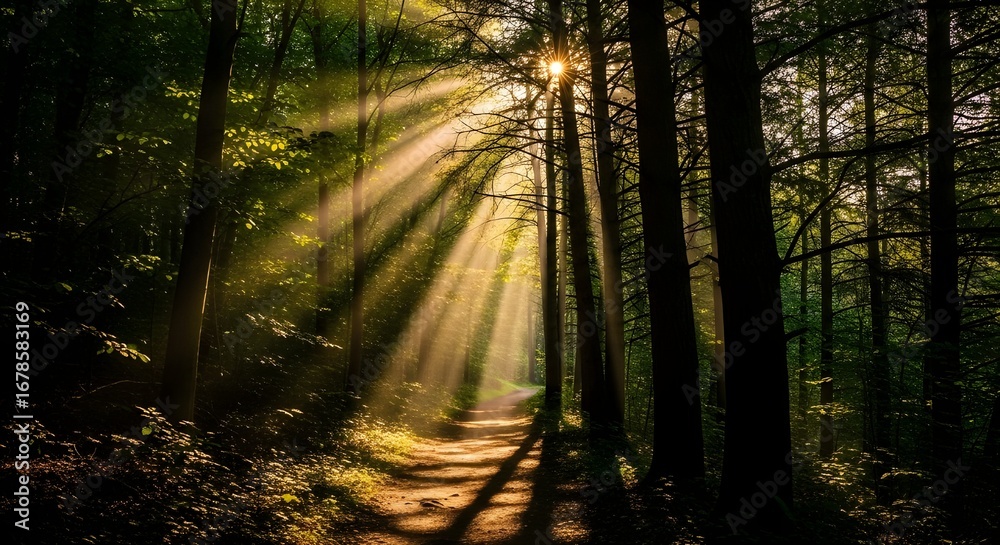 Obraz premium sun rays in the forest