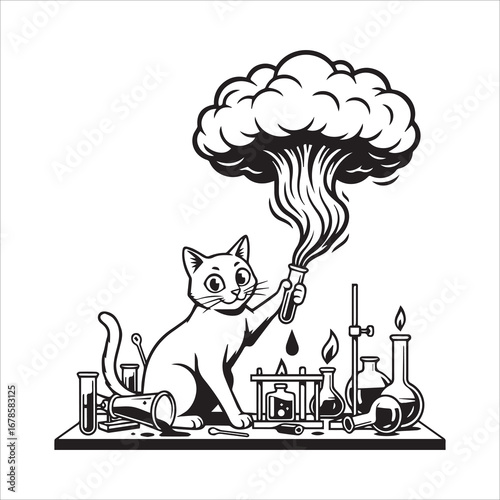 Vector art of a cat scientist doing a chemistry experiment
