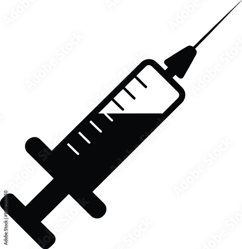 Black medical syringe with liquid injection needle