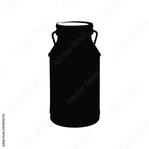 Black silhouette of vintage milk can against a white background isolated, milk can silhouette vector illustration