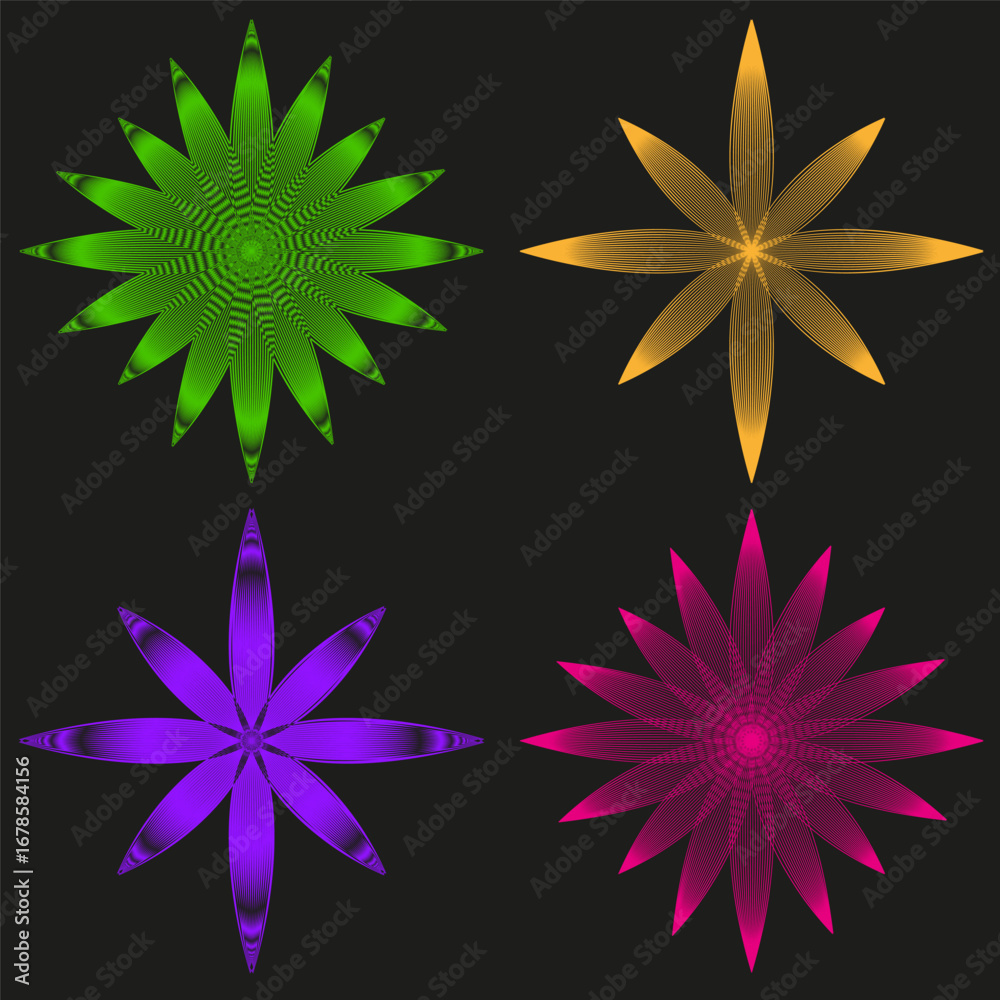 Obraz premium Geometric star illustration. Colorful abstract shapes. Vector decorative elements. Bold bright objects.