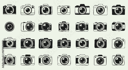Capturing moments with diverse camera icons, perfect for photography and tech concepts