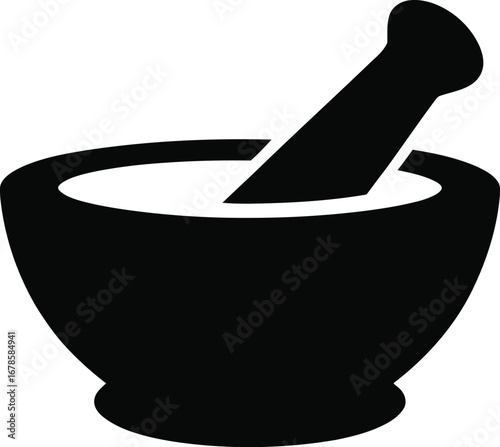 Black mortar and pestle icon grinding crushing