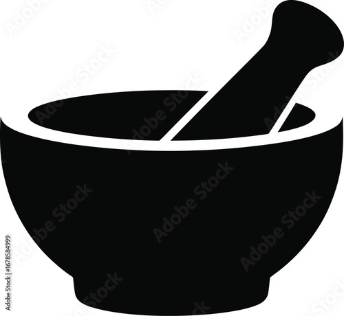 Black mortar and pestle icon grinding crushing