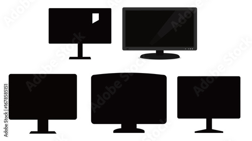 Black Silhouette of a Desktop Computer Monitor – Vector Illustration