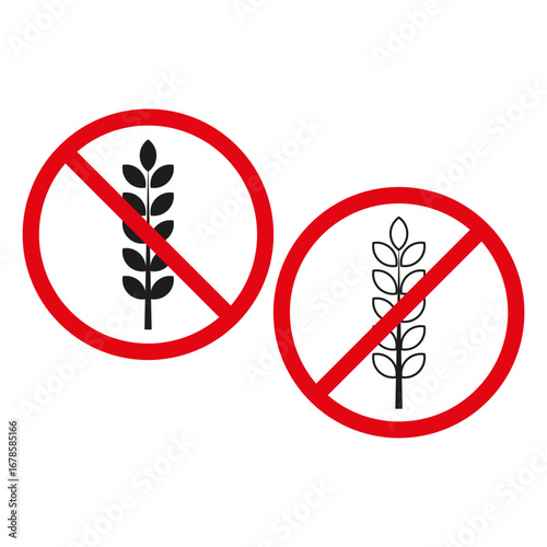 No gluten symbol. Gluten warning sign. Cross out wheat icon. Vector diet illustration.