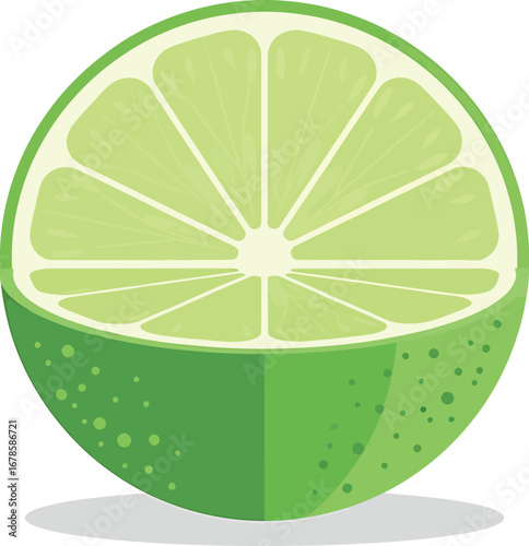 Vector vector art of a half lime cut in half, showing its juicy segments, isolated on a transparent background