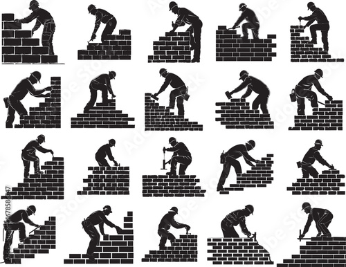 Bricklayer Building Wall Silhouette SVG