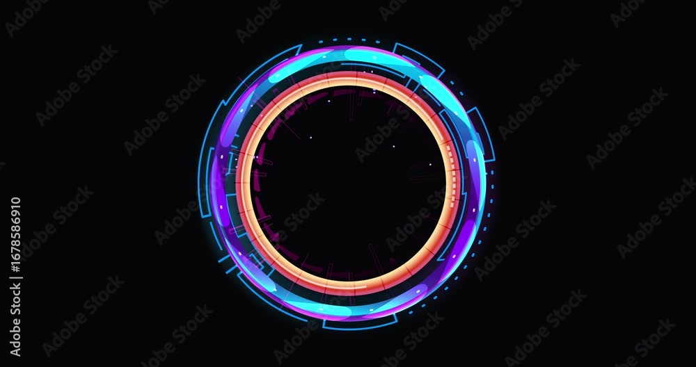 Render Neon circle rotation of frame with shining effects on dark ...