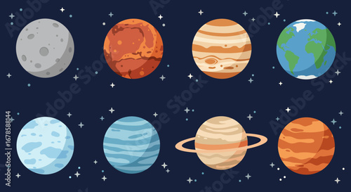 High-quality vector PNG illustrations of planets in space, perfect for educational or science-themed projects, presentations, and designs.  Download this versatile set for your creative needs.
