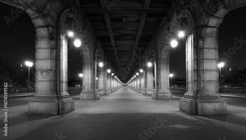 Urban bridge at night, monochrome