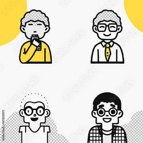 Funny doodle vector icons of cartoon business people and children's drawings