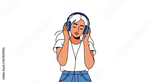 Girl Listening to Music with Headphones Calm and Serene Illustration