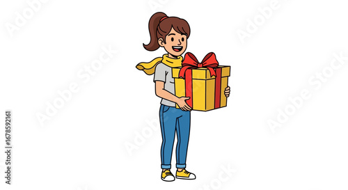 Woman Holding a Gift Box Celebrating a Special Occasion or Event with a Present