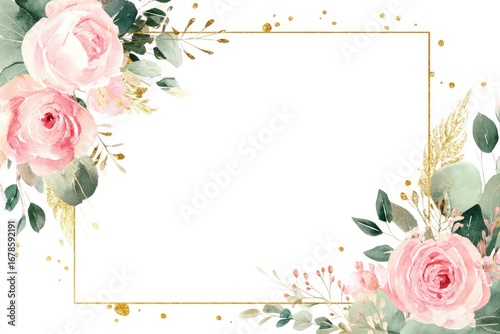 Pink floral frame with gold accents