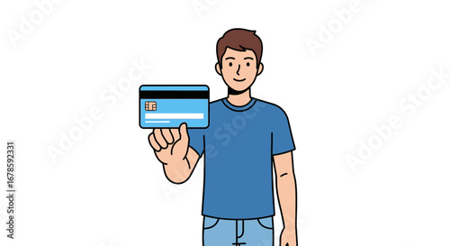 Man Holding Credit Card Secure Online Payment Illustration